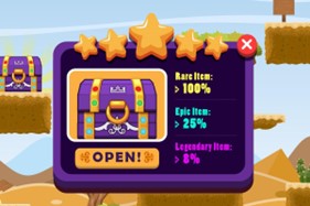 An image containing an example of how drop rates may be displayed for loot boxes. In a purple square you can see a treasure chest with three options: Rare, Epic, or Legendary.